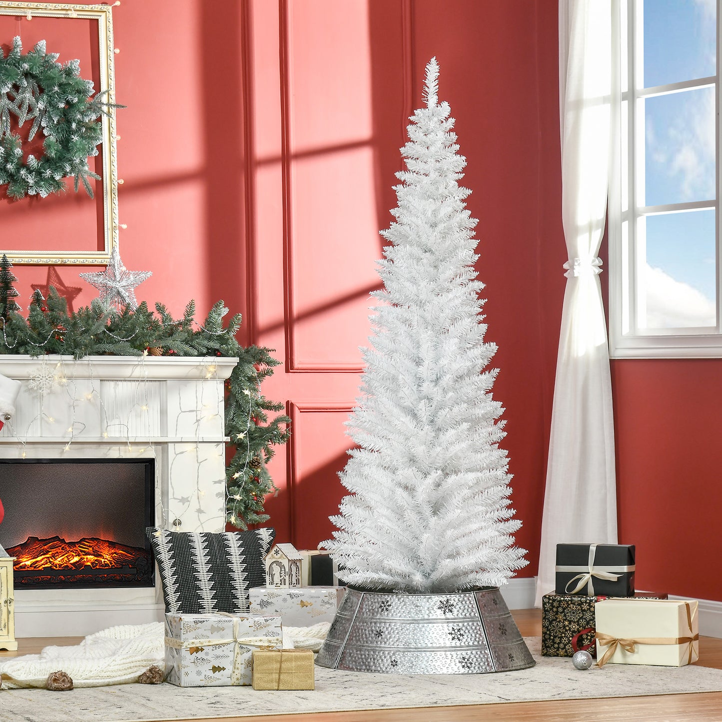 6FT Pencil Artificial Christmas Tree with Solid Stand Tips White