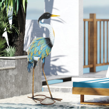 Heron Garden Statue, Metal Garden Gift with Stakes, Multi-Colour