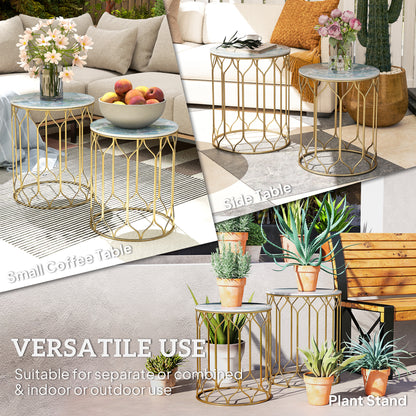 Nesting Tables Set of 2, Marble Effect Side Tables, Multi