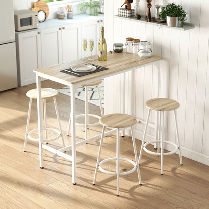 5 Piece Bar Table and Stools Set with Metal Frame Natural Wood
