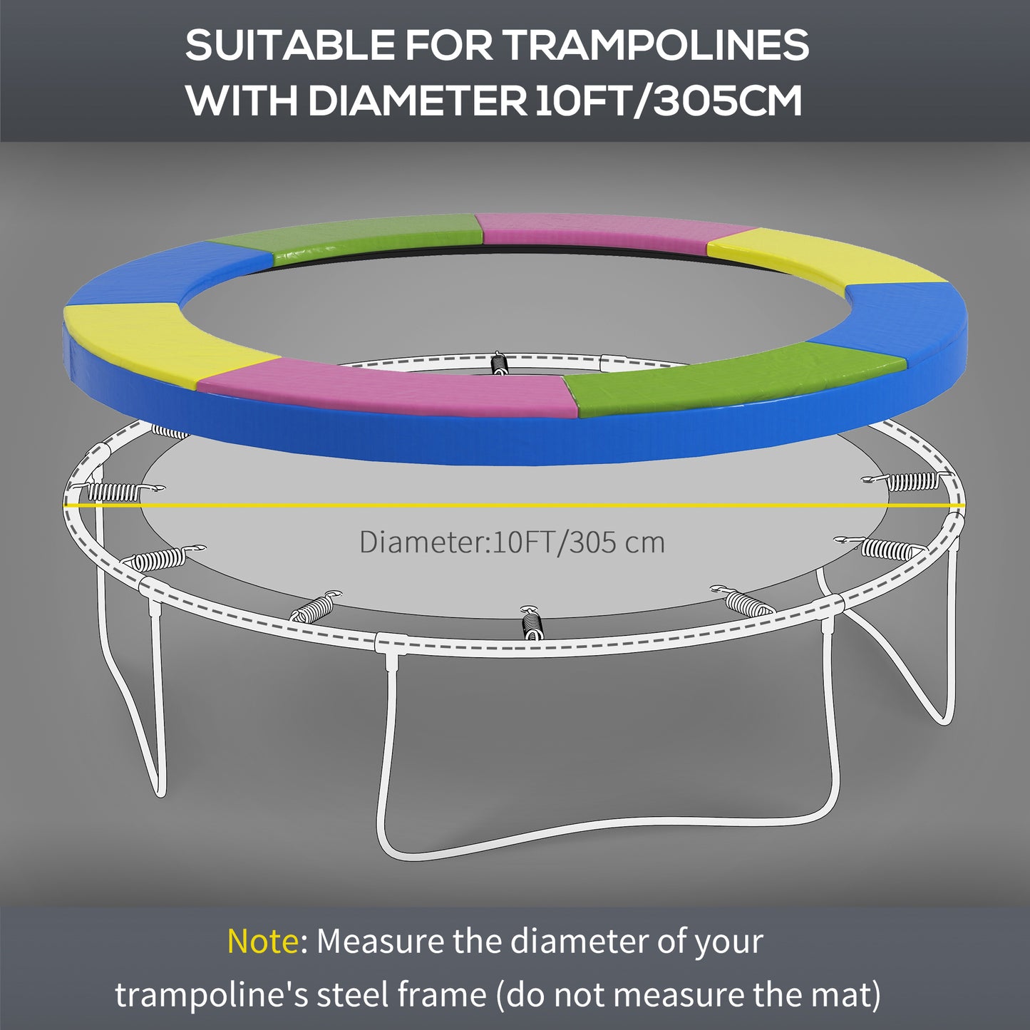 10FT Trampoline Pad Spring Cover, Waterproof, Multi-Colored