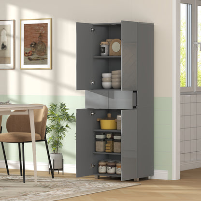 Kitchen Cupboard Storage Cabinet Push Open Doors and Drawers, Grey