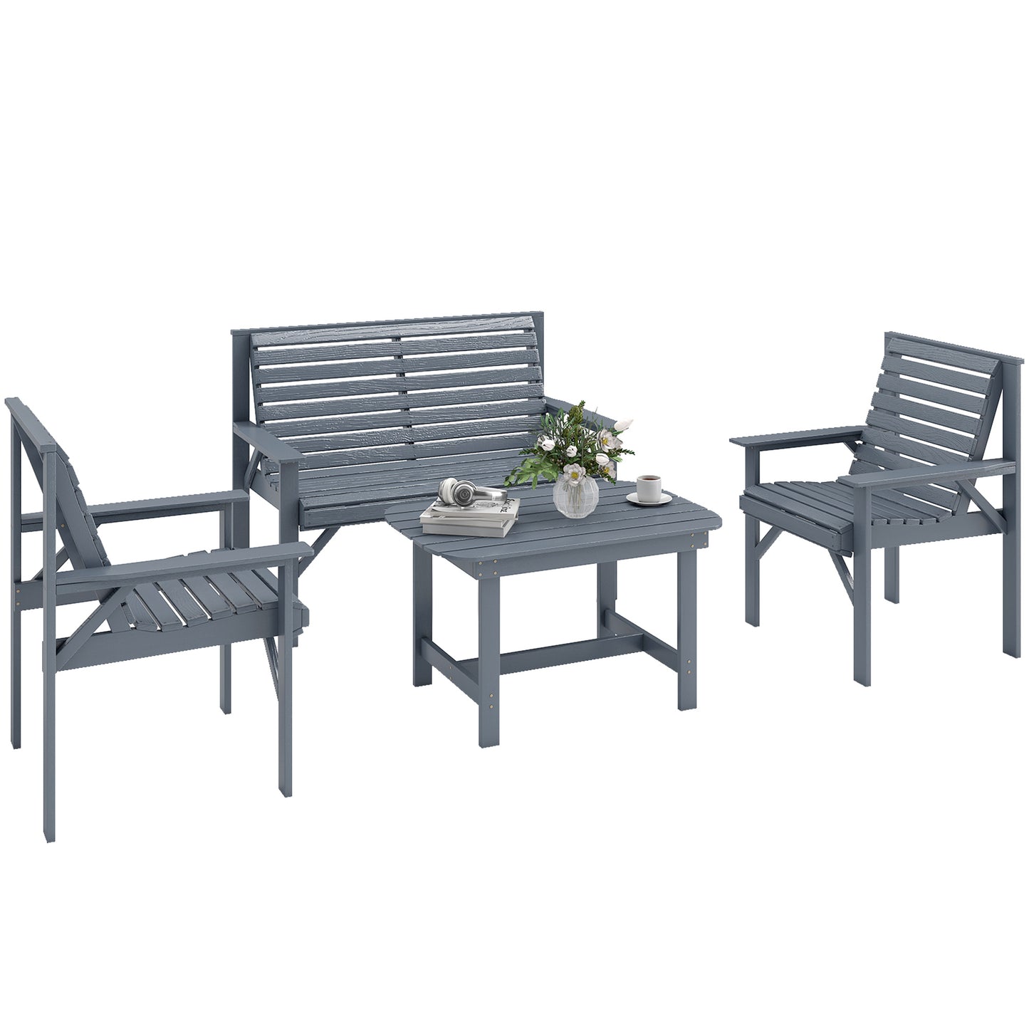 4 Seater Garden Furniture Sofa Set with Curved Seat, Grey