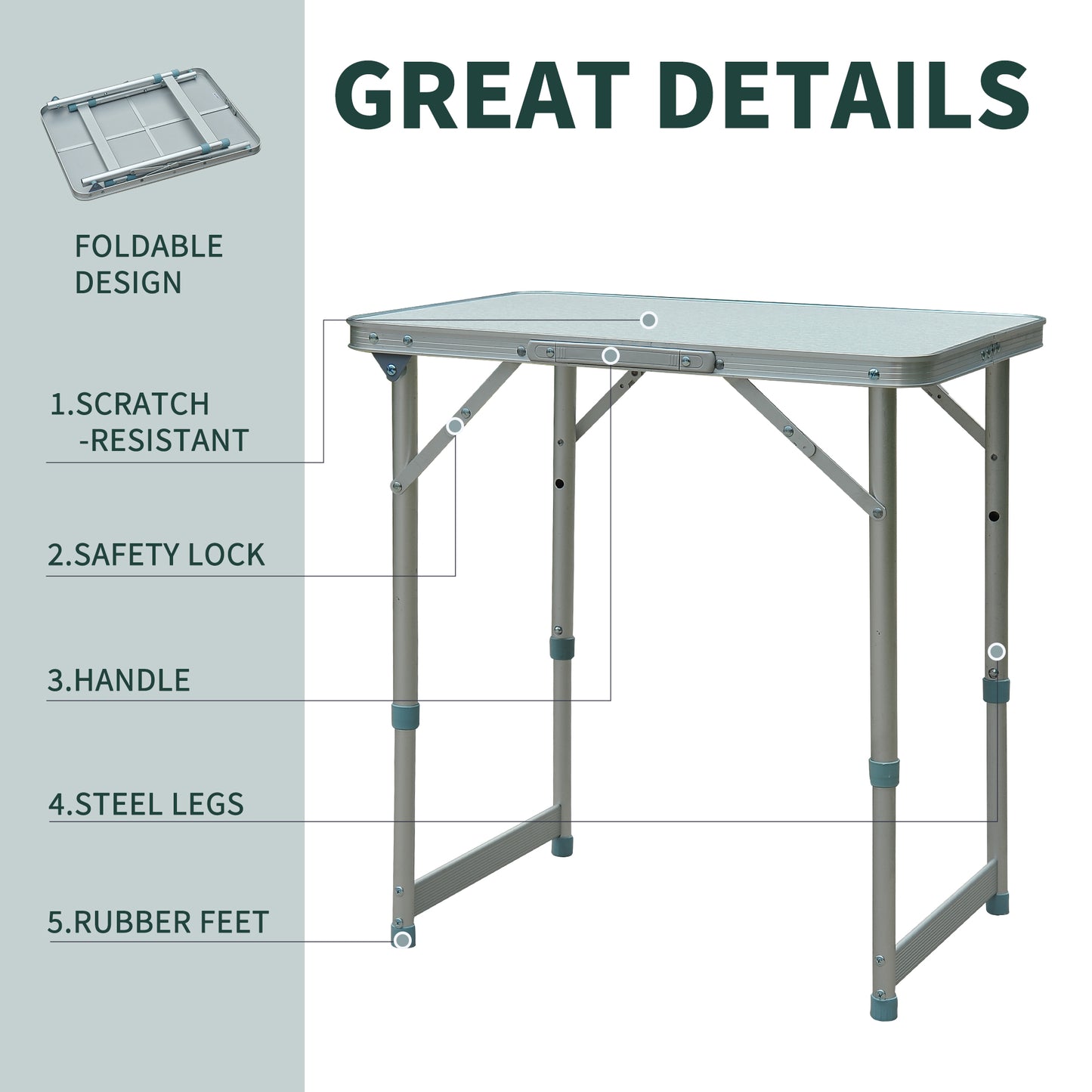 Garden Outdoor Camping Aluminium Table Portable Folding Picnic Table