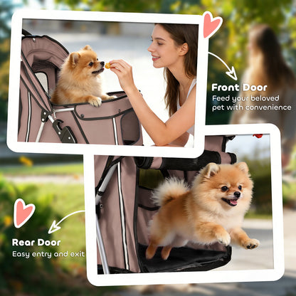 Dog Stroller, 3 Wheels Foldable Pet Stroller with Adjustable Canopy, Storage Basket, Cup Holder, Cat Dog Pram with Breathable Mesh for Small Miniature Breeds, Coffee