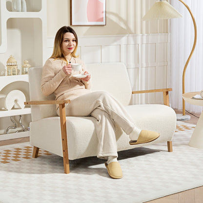 2 Seater Sofa, Fabric Modern Loveseat for Living Room, Cream