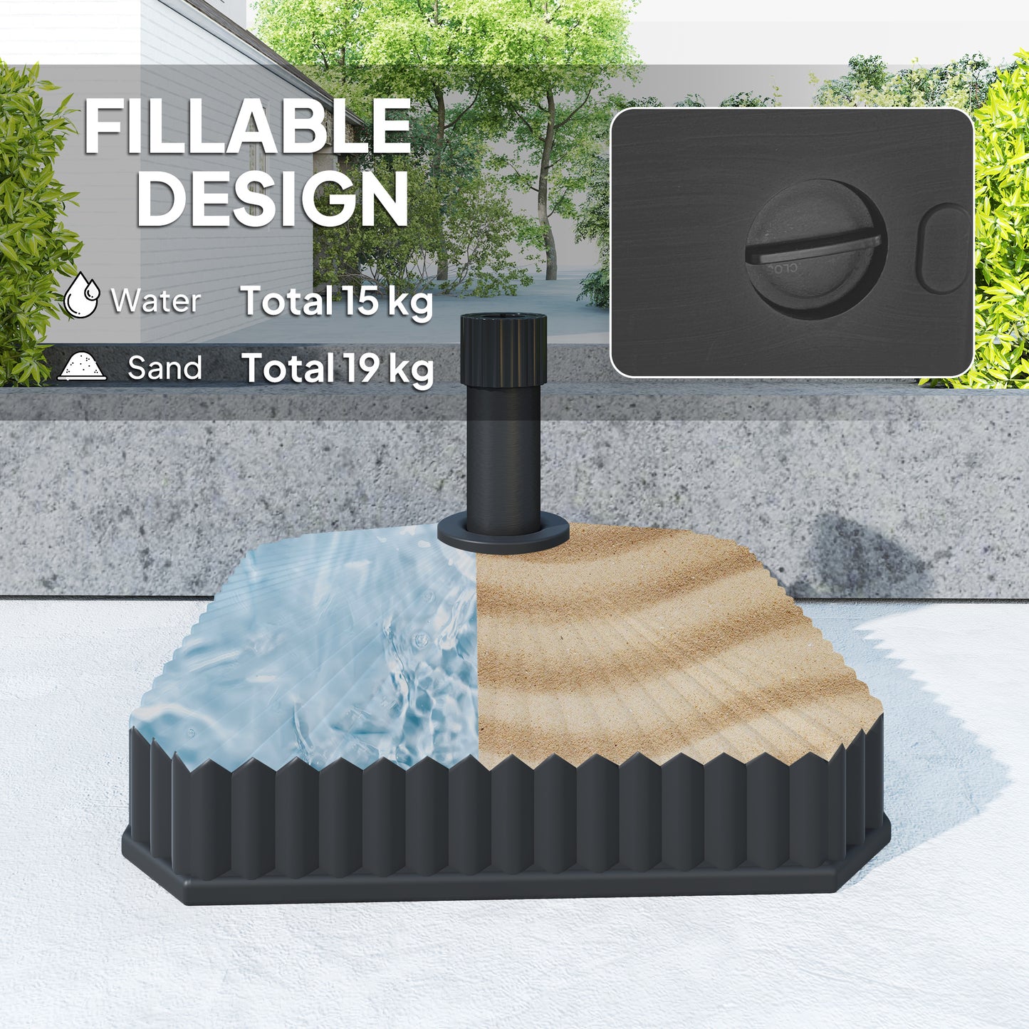Patio Parasol Base Umbrella Stand, Sand/Water Filled, Black