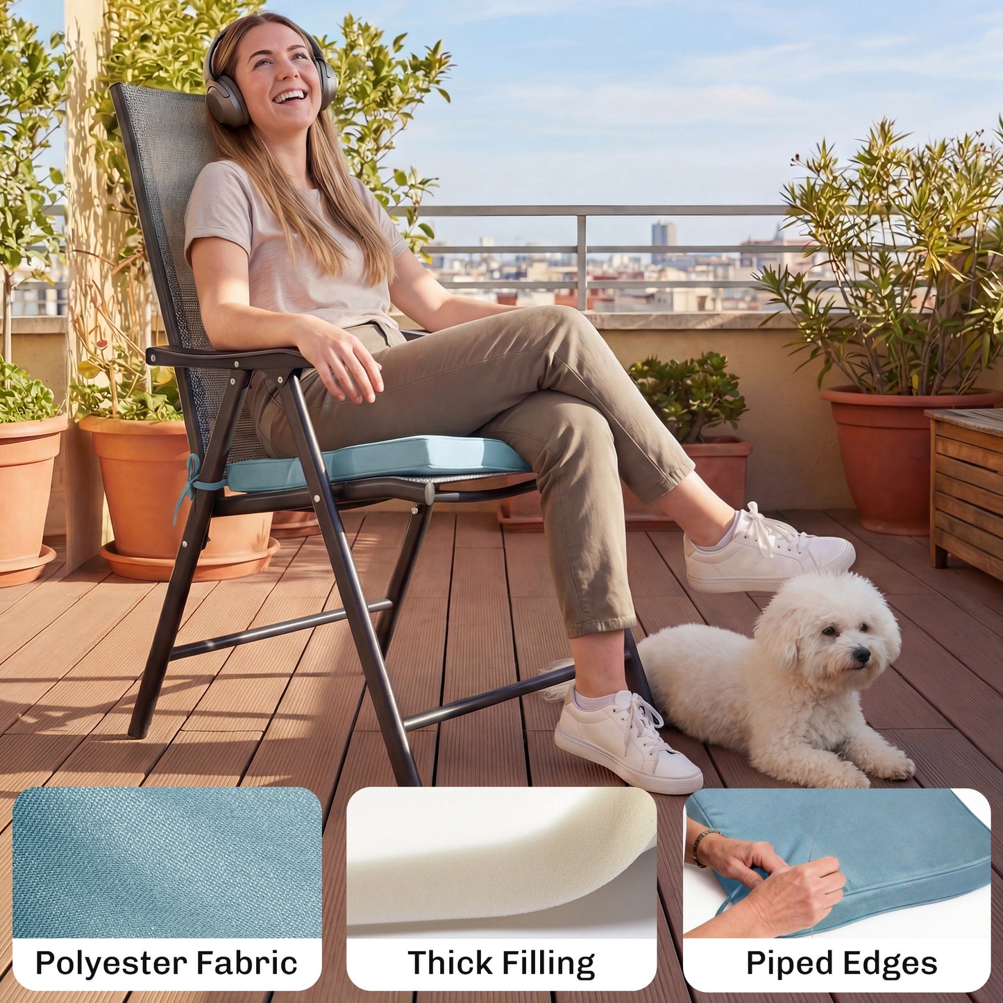 Set of 6 Chair Cushion Seat Pads with Removable Tie, Light Grey
