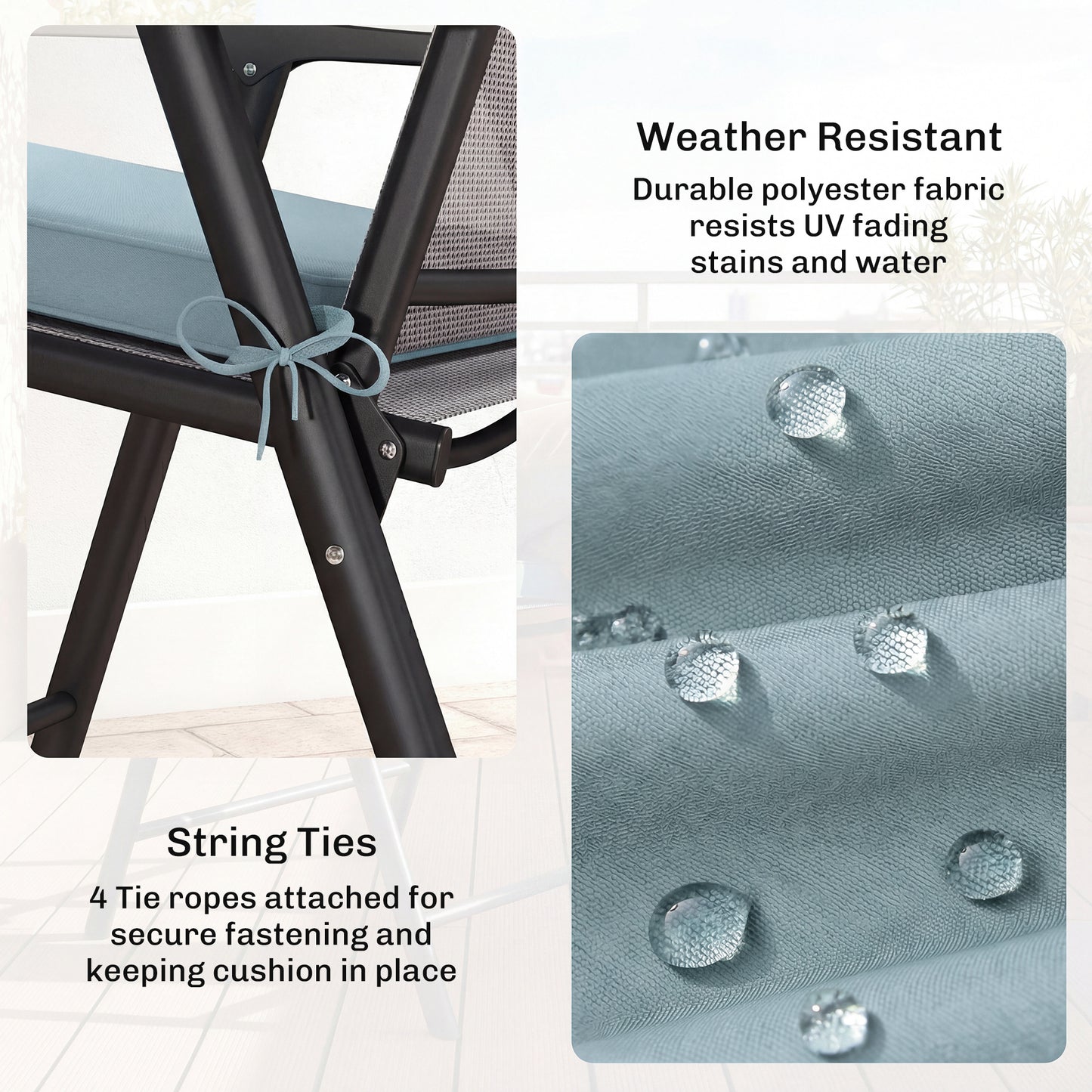 Set of 6 Chair Cushion Seat Pads with Removable Tie, Light Grey