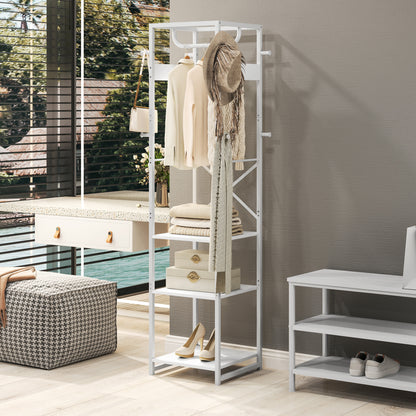 Clothes Rail with Storage Shelf and Hooks, Clothes Rack, White