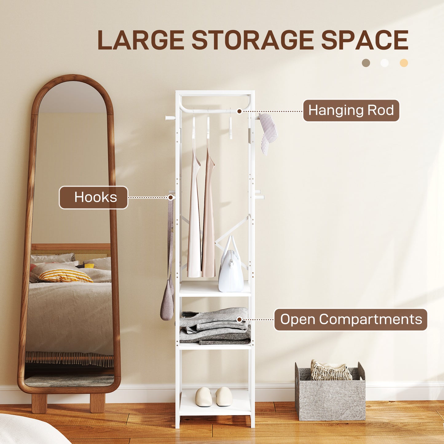 Clothes Rail with Storage Shelf and Hooks, Clothes Rack, White