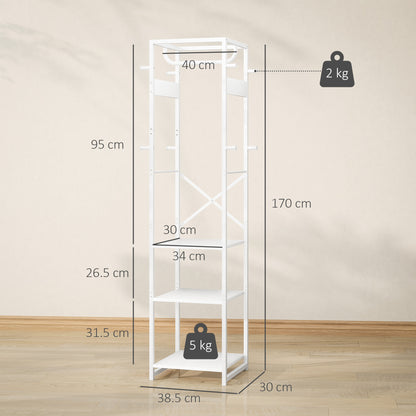 Clothes Rail with Storage Shelf and Hooks, Clothes Rack, White