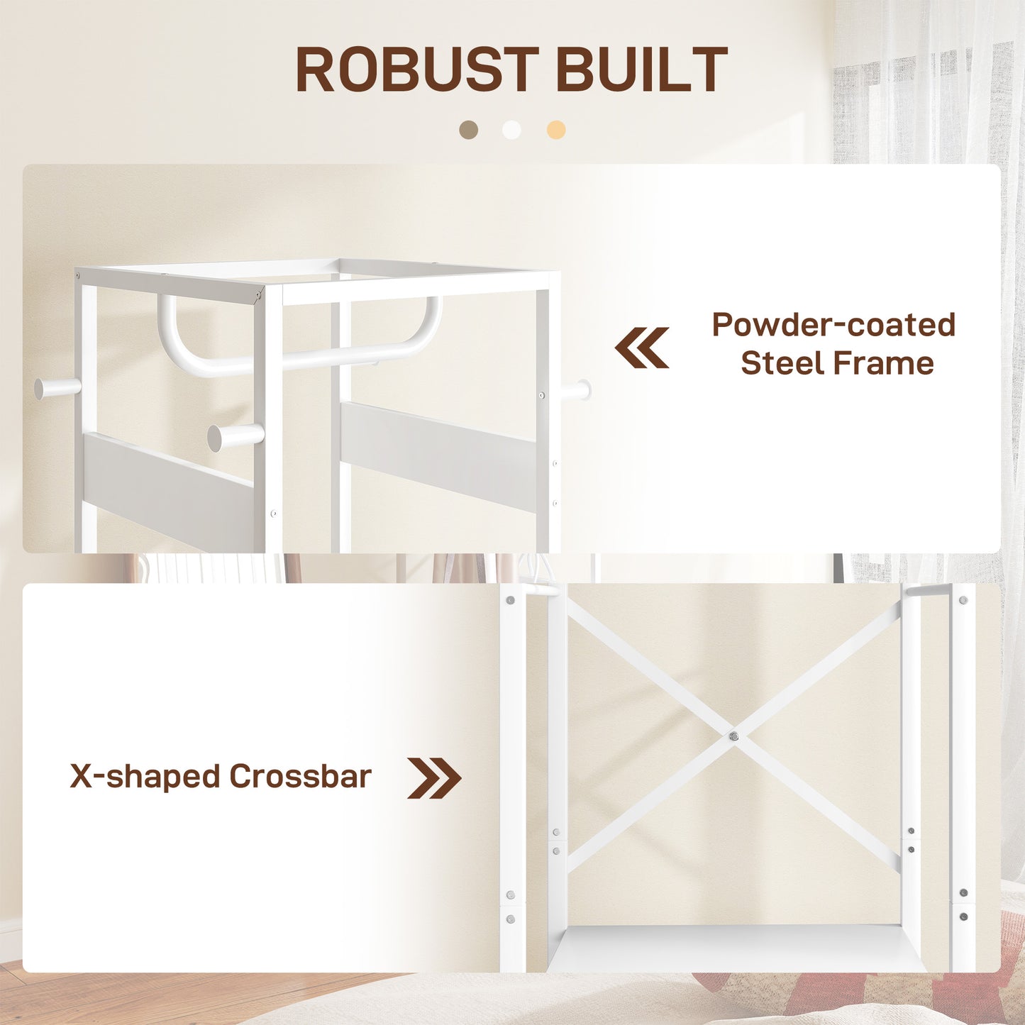 Clothes Rail with Storage Shelf and Hooks, Clothes Rack, White