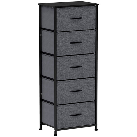 5 Drawer Fabric Chest of Drawers w/ Wooden Top for Hallway Grey