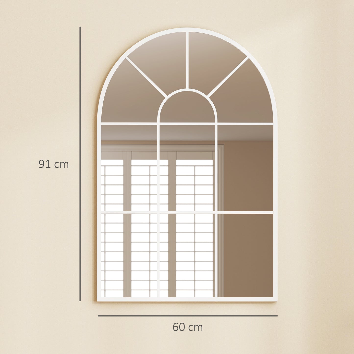 Arched Window Wall Mirror for Living Room Bedroom, 91x60cm, White