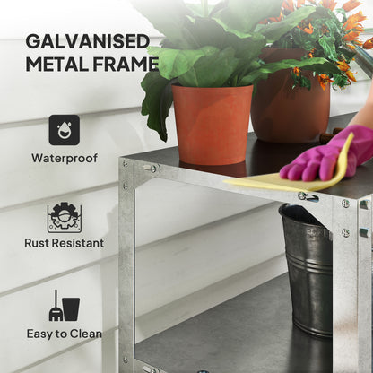 2 Tier Potting Bench Table, Galvanised Work Bench, Silver Tone
