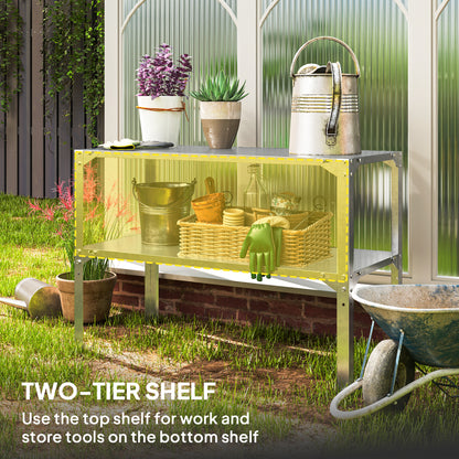 2 Tier Potting Bench Table, Galvanised Work Bench, Silver Tone
