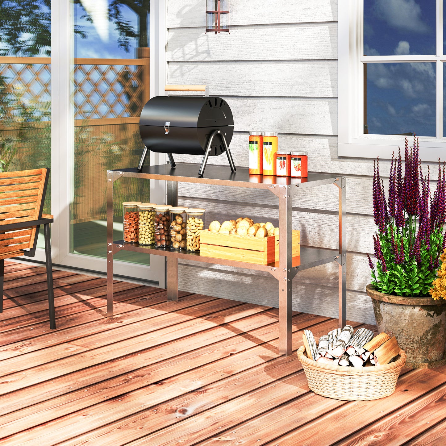 2 Tier Potting Bench Table, Galvanised Work Bench, Silver Tone
