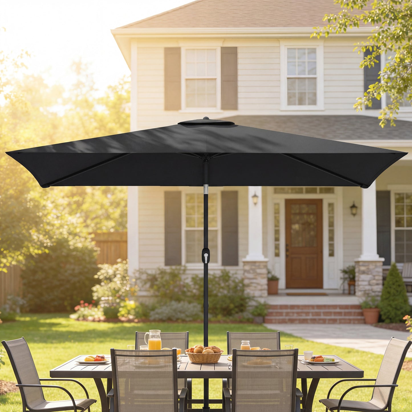 Garden Parasol, Outdoor Umbrella with Tilt Function, Black