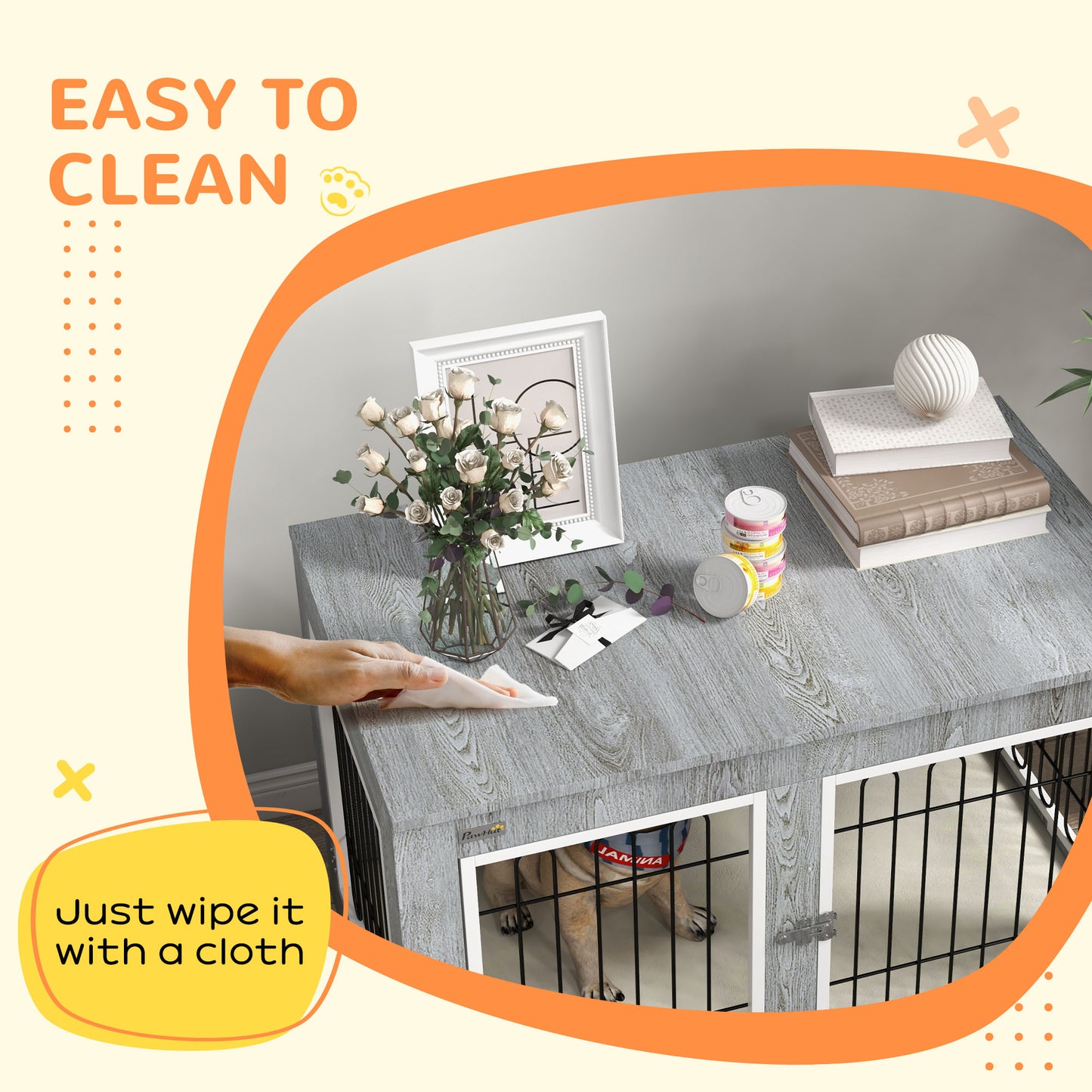 Dog Crate Furniture, Dog Crate End Table w/ Soft Cushion, Double Door