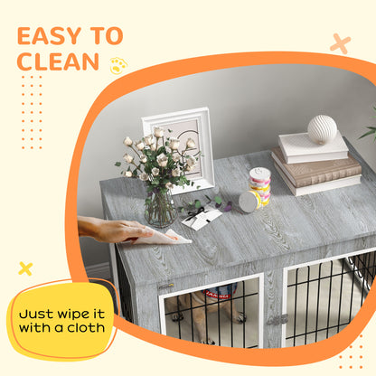 Dog Crate Furniture, Dog Crate End Table w/ Soft Cushion, Double Door