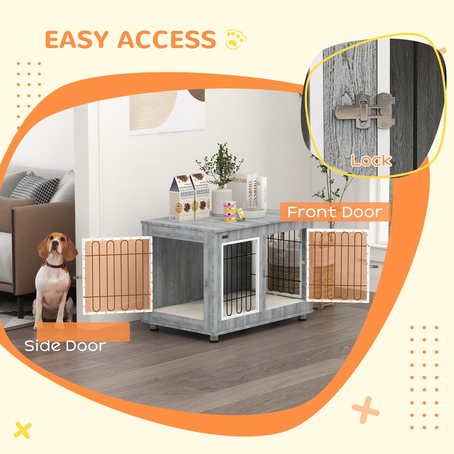 Dog Crate Furniture, Dog Crate End Table w/ Soft Cushion, Double Door