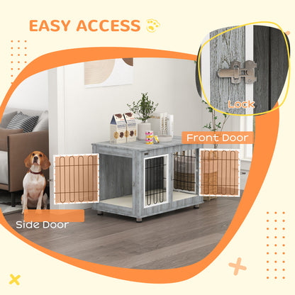 Dog Crate Furniture, Dog Crate End Table w/ Soft Cushion, Double Door