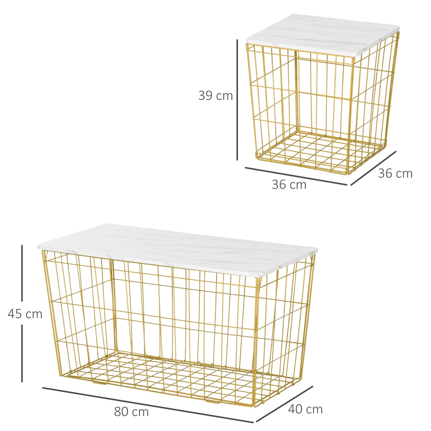 Side Table Set of 2, Modern Coffee End Bedside Storage Tables White