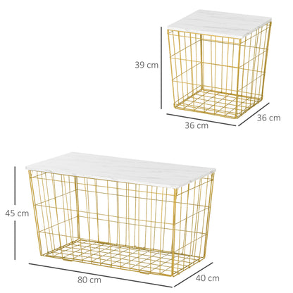 Side Table Set of 2, Modern Coffee End Bedside Storage Tables White