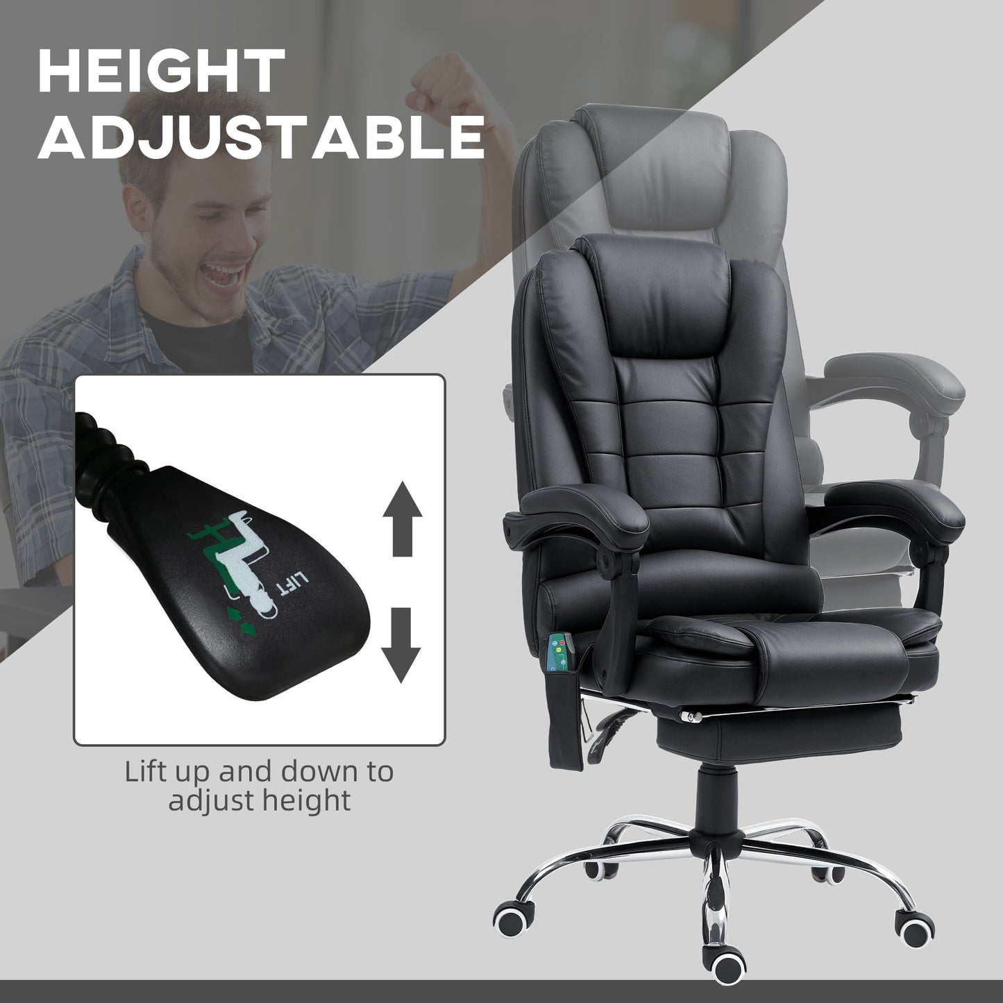 Ergonomic Heated 6 Points Vibration Massage Executive Chair Black