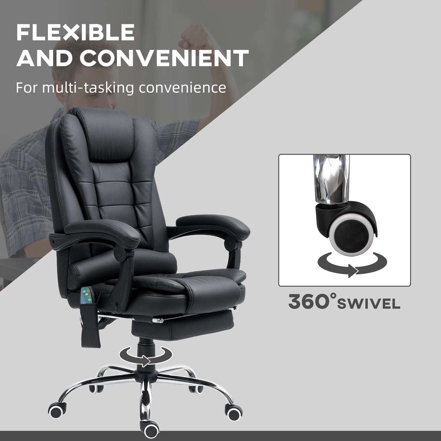 Ergonomic Heated 6 Points Vibration Massage Executive Chair Black