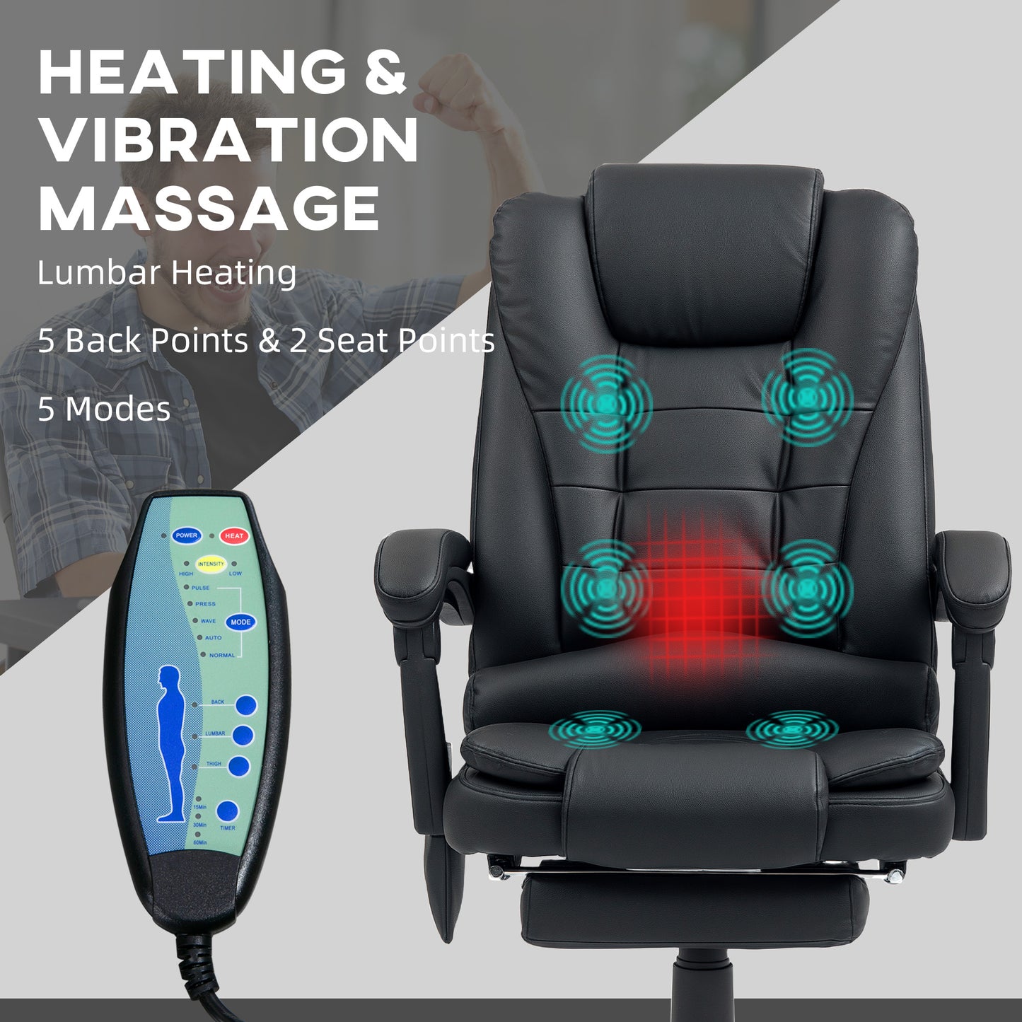 Ergonomic Heated 6 Points Vibration Massage Executive Chair Black