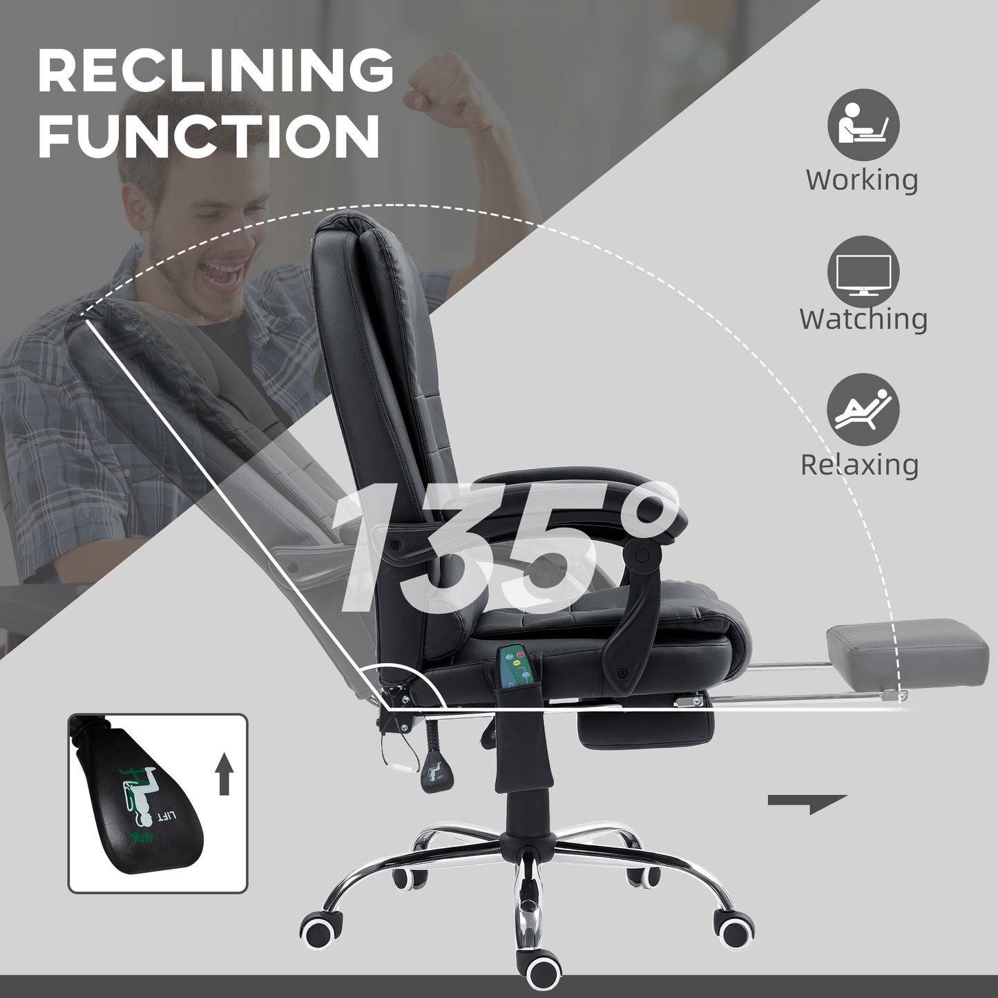 Ergonomic Heated 6 Points Vibration Massage Executive Chair Black
