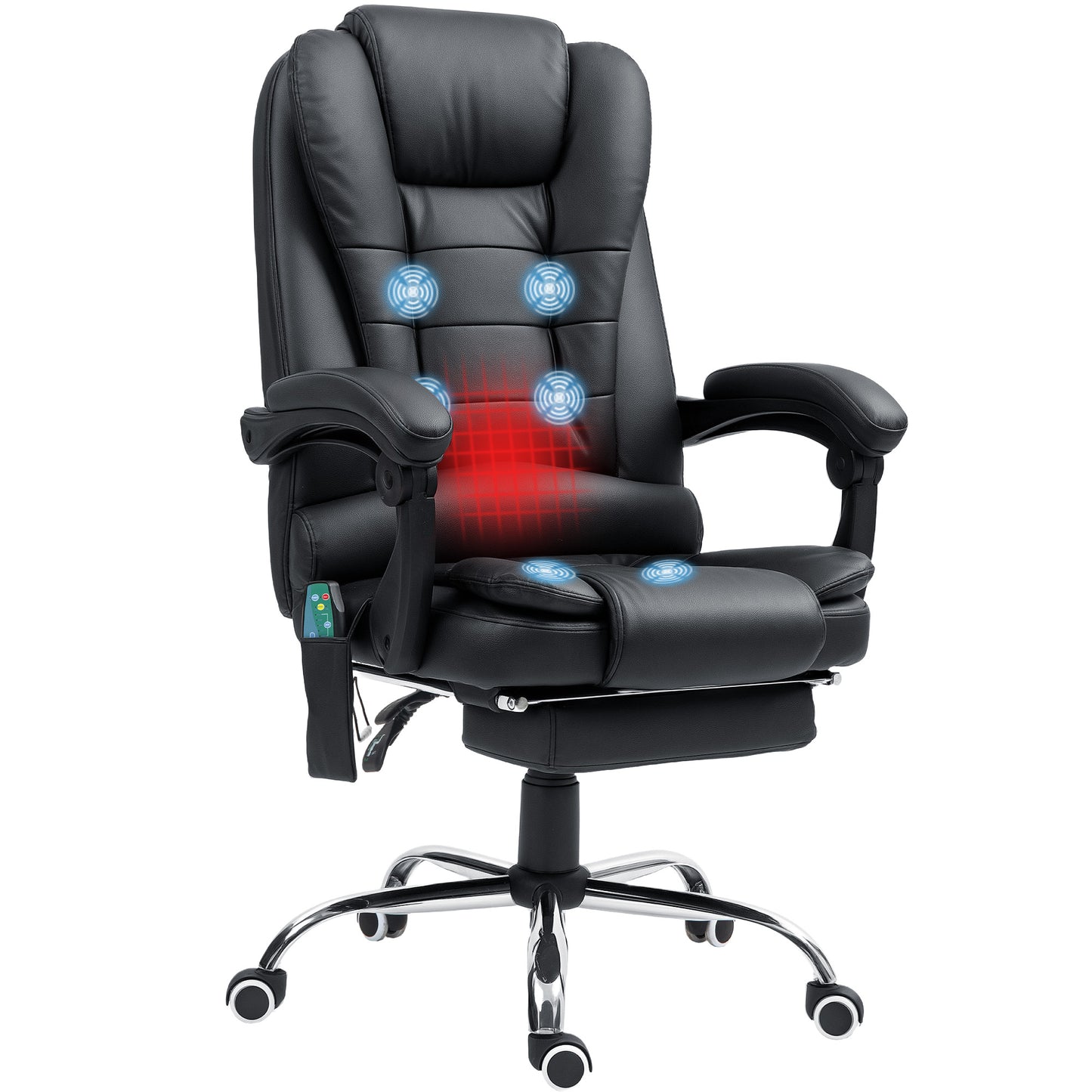 Ergonomic Heated 6 Points Vibration Massage Executive Chair Black