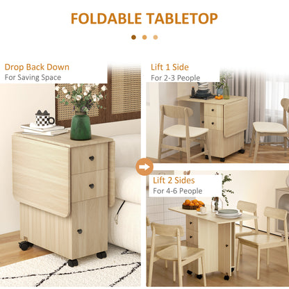 Folding Dining Table, Drop Leaf Table With Drawers Natural Wood