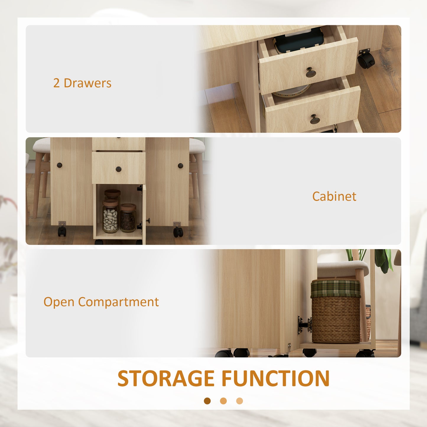 Folding Dining Table, Drop Leaf Table With Drawers Natural Wood