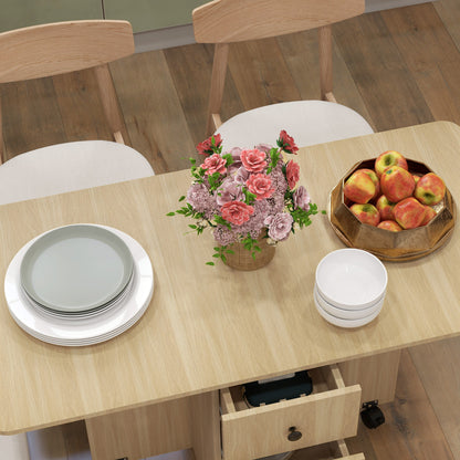 Folding Dining Table, Drop Leaf Table With Drawers Natural Wood