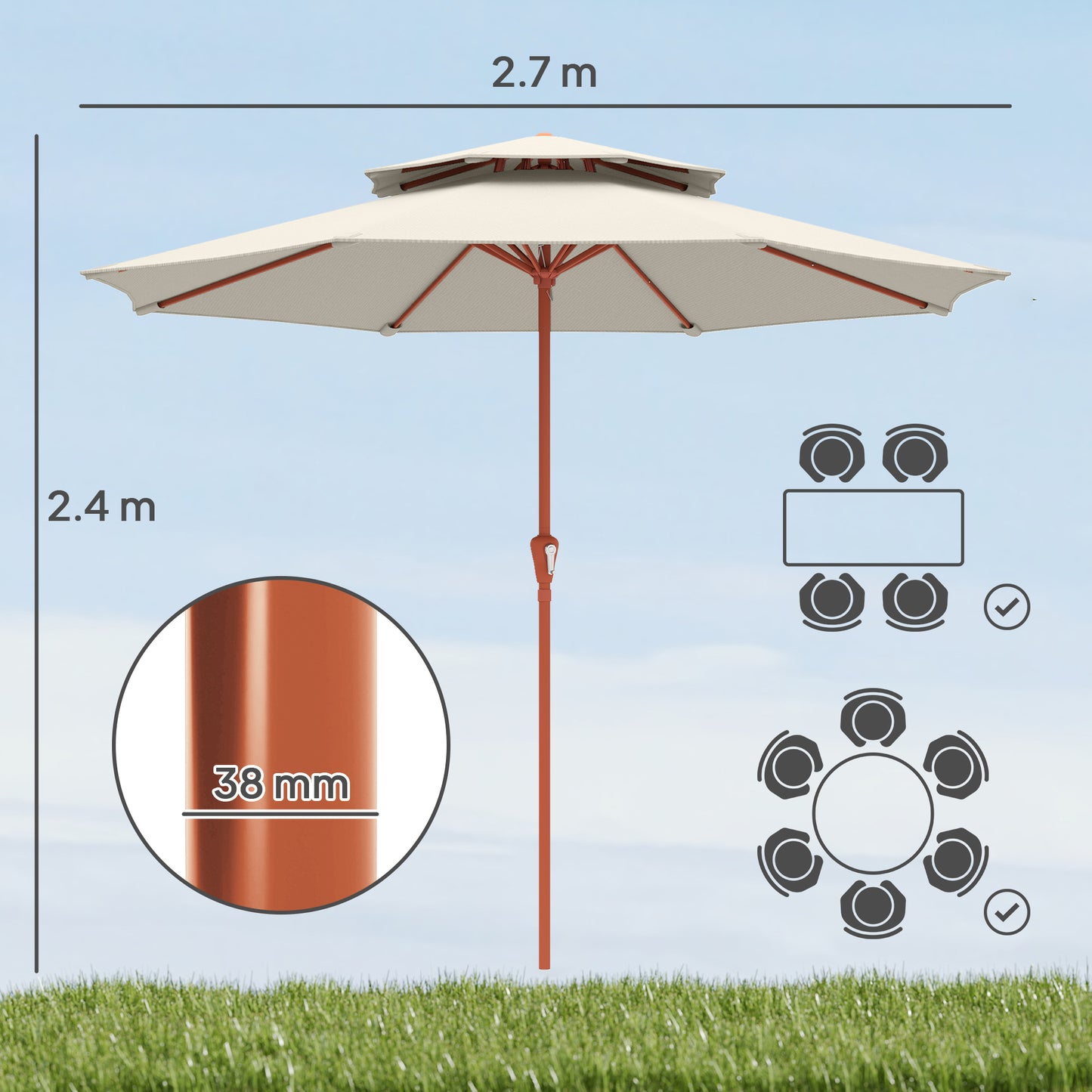 2.7 m Garden Parasol with Double Top, Cream White
