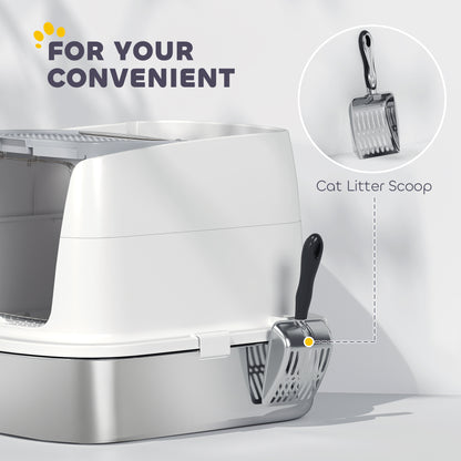 Stainless Steel Litter Box, Enclosed Metal Cat Litter Tray with Scoop