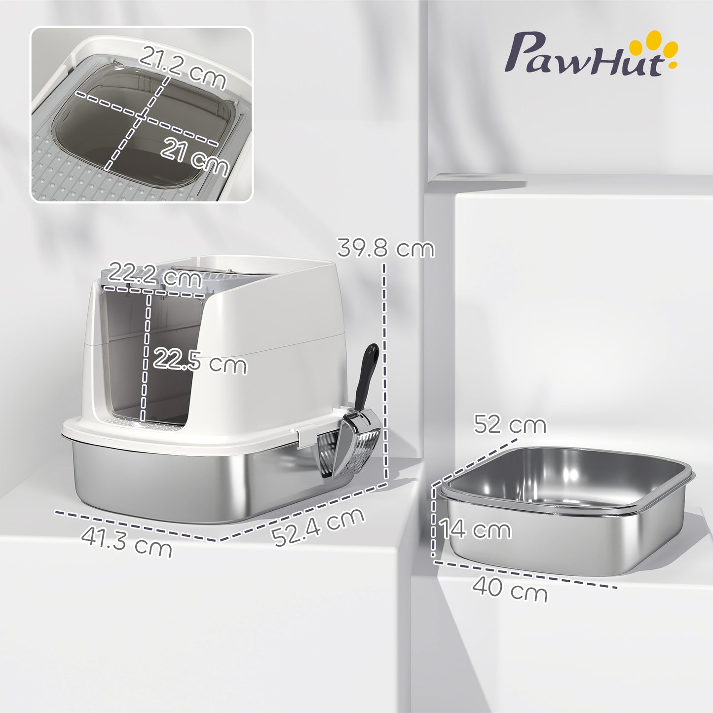 Stainless Steel Litter Box, Enclosed Metal Cat Litter Tray with Scoop