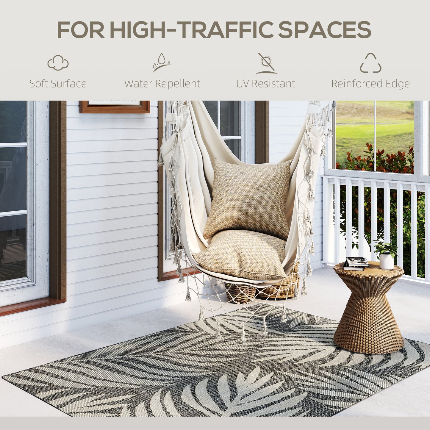 Easy-Cleaning Machine Washable Rug for Patio, Garden, Grey