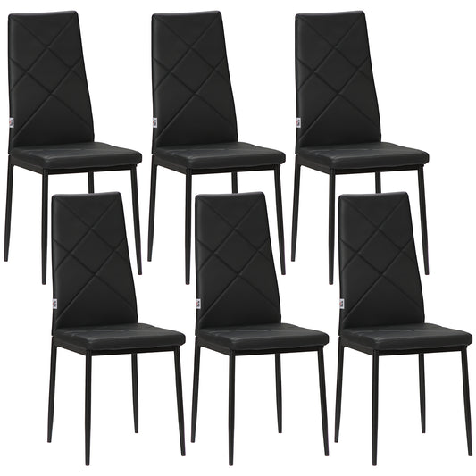 6-Pieces Dining Chairs, Faux Leather Kitchen Chairs, Black