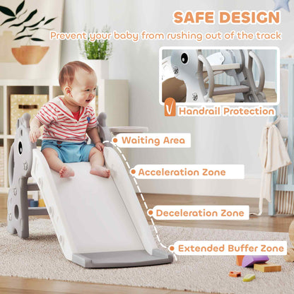 3 in 1 Kids Slide with Climber, Basketball Hoop and Ball, Grey