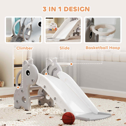 3 in 1 Kids Slide with Climber, Basketball Hoop and Ball, Grey