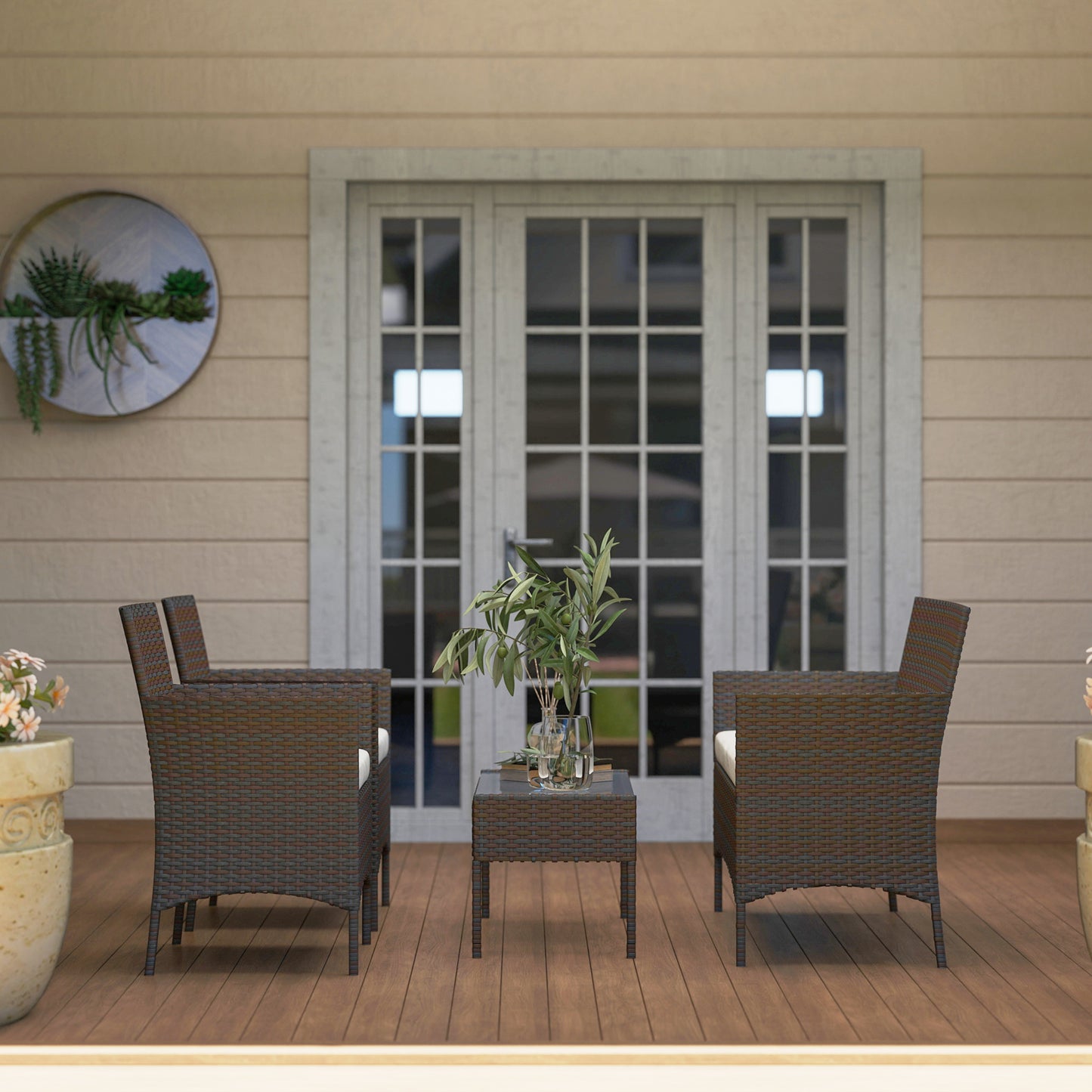 4 Piece Rattan Garden Furniture Sofa Set with Cushions, Brown