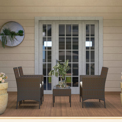 4 Piece Rattan Garden Furniture Sofa Set with Cushions, Brown