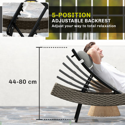 Rattan Sun Lounger with 5 Position Back, Texteline Seat, Light Grey