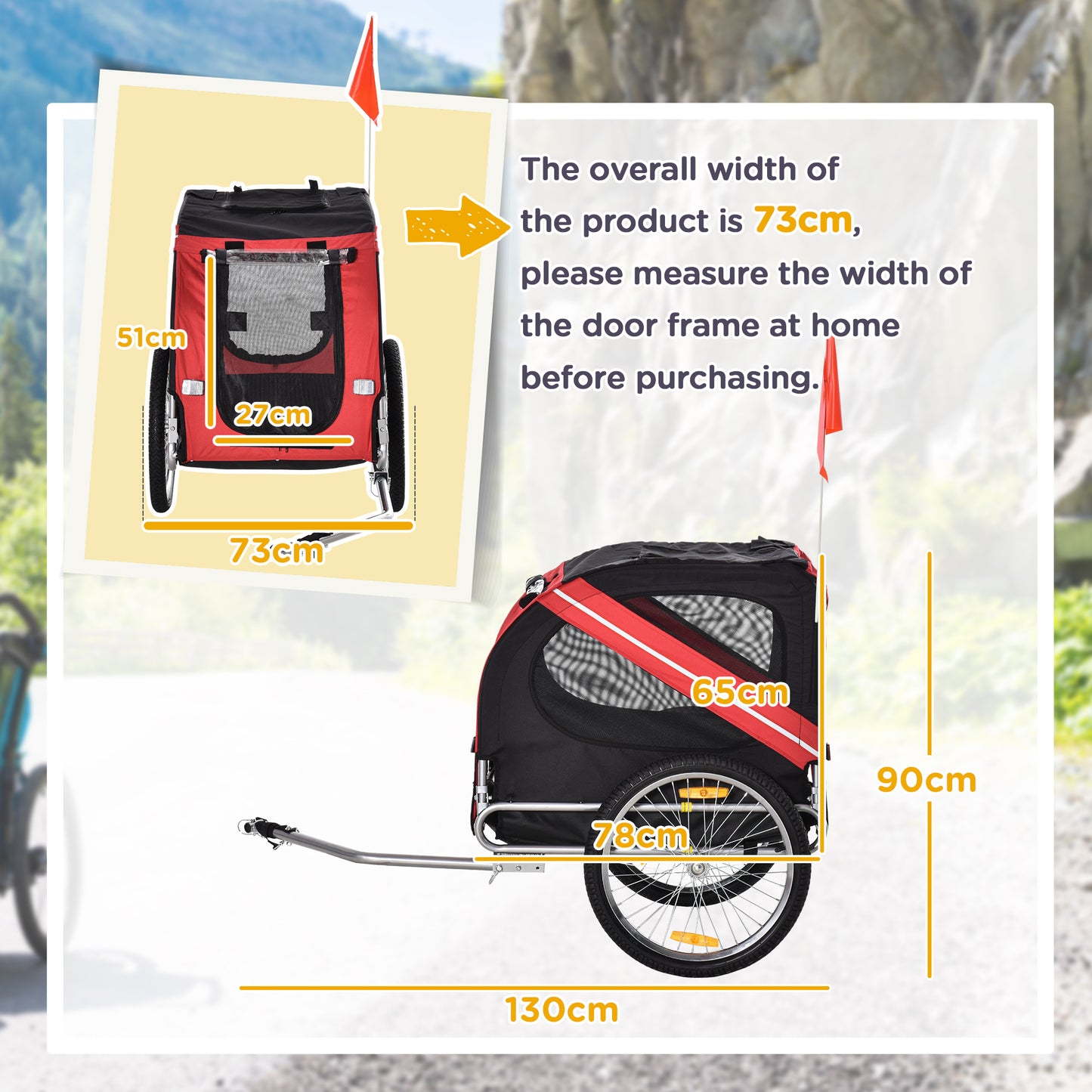 Pet Bicycle Trailer Dog Cat Bike Carrier Water Resistant Red Outdoor