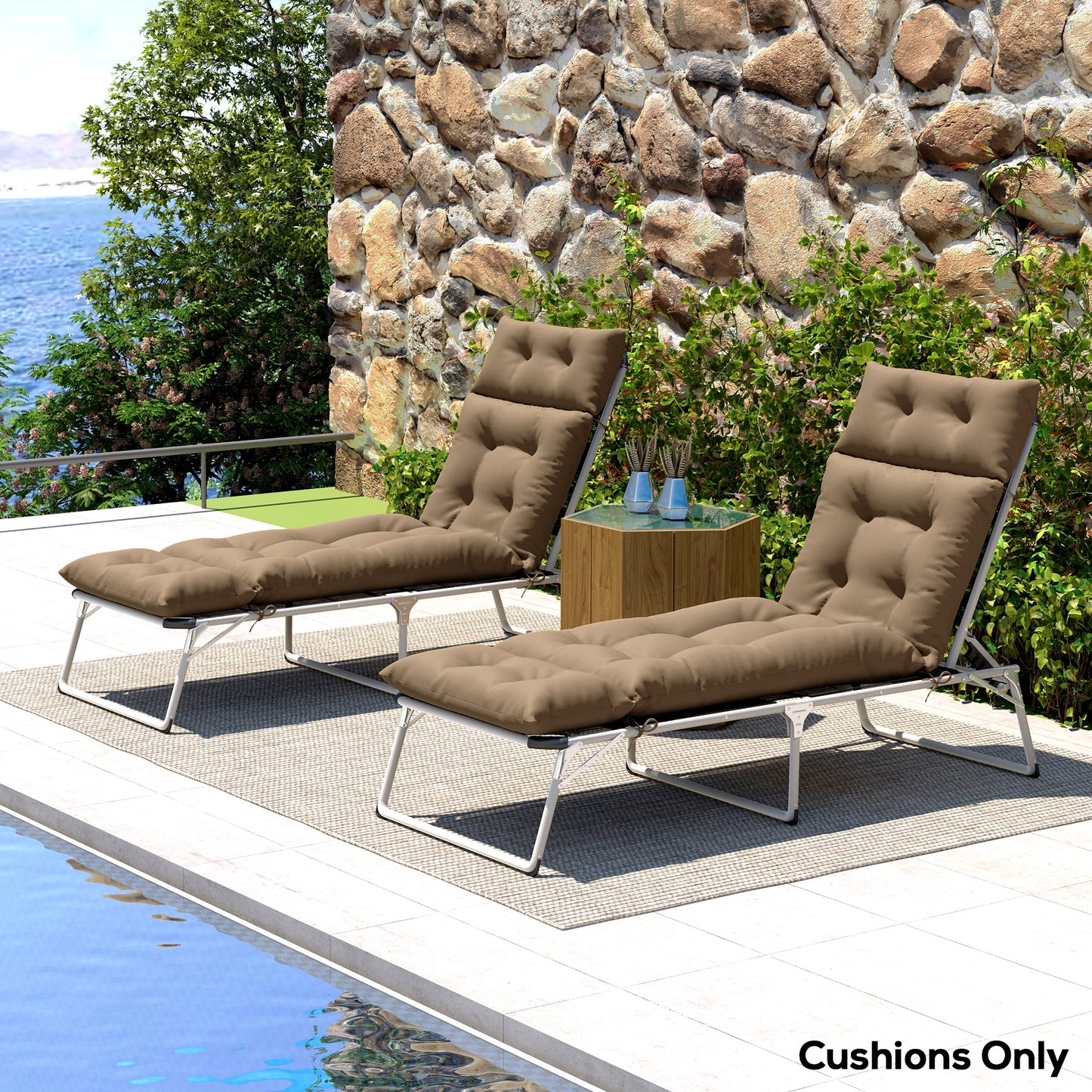 Garden Lounge Chair Cushions Set of 2, 220gsm Fabric, Khaki