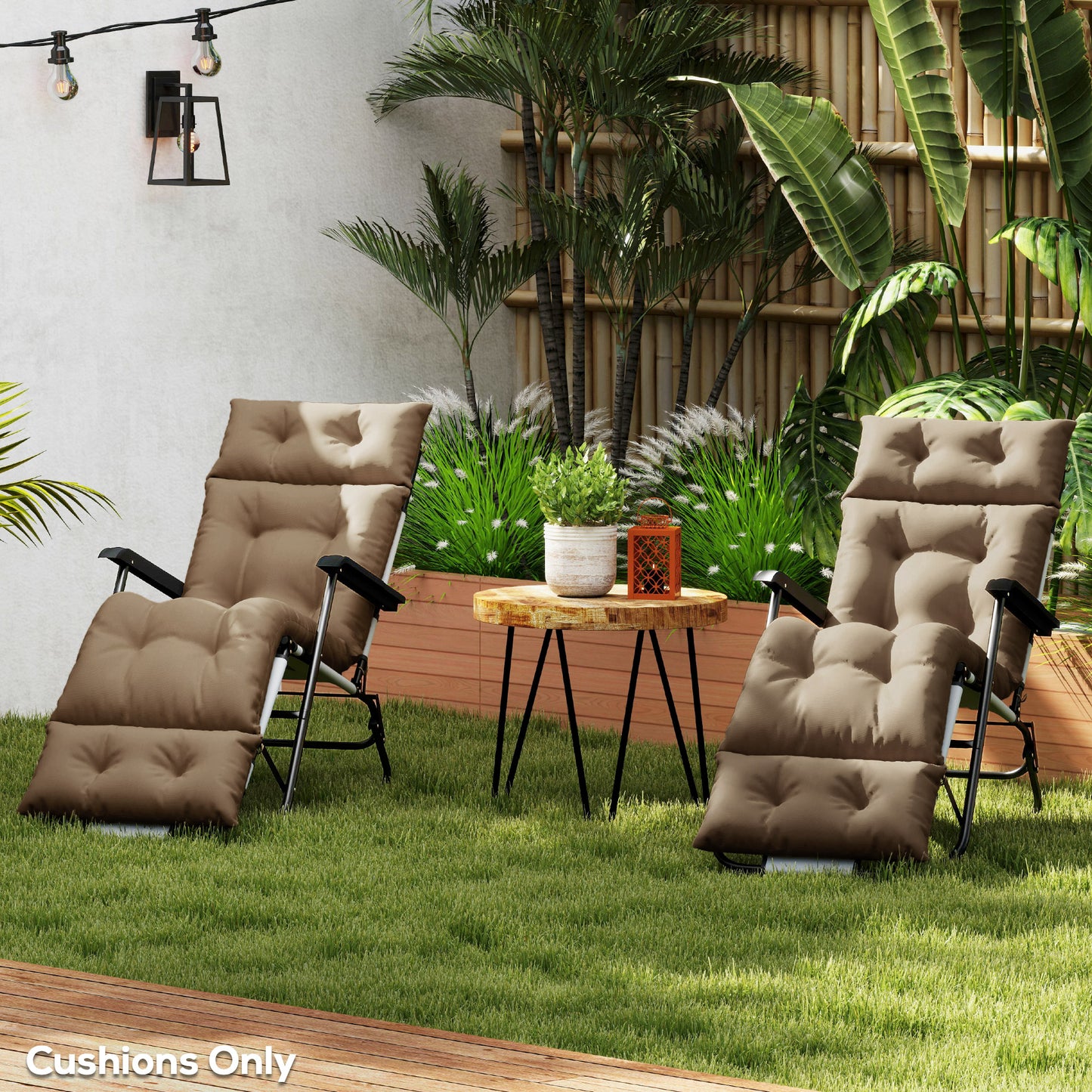 Garden Lounge Chair Cushions Set of 2, 220gsm Fabric, Khaki